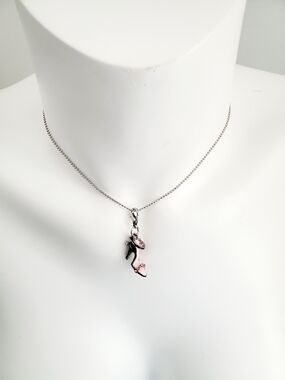 Silver Necklace with Pink High Heel and Hat Charms - Women Jewelry